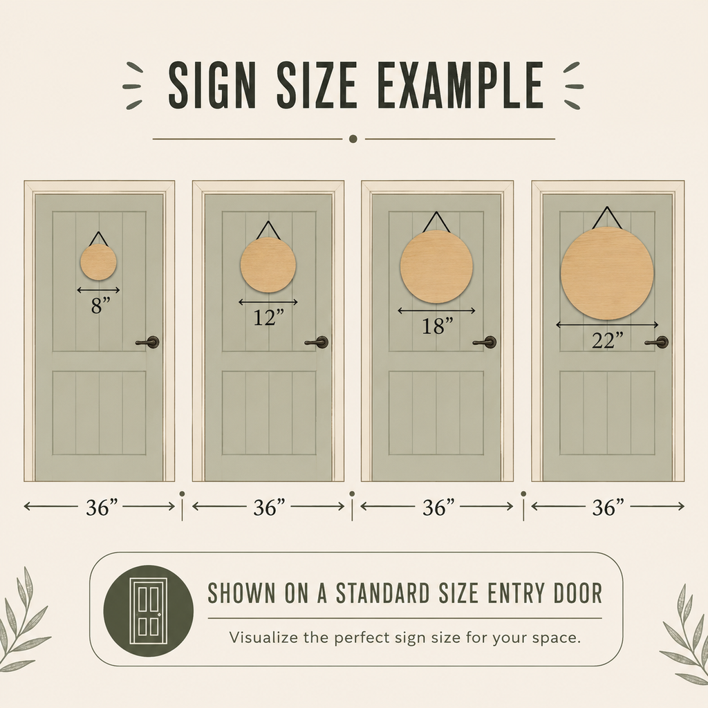 Size chart showing nine available sign sizes from 6x6 to 22x22 inches