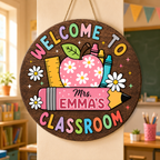Personalized Wooden Classroom Welcome Sign – Custom Teacher Name, Floral Design – view 2