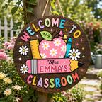 Personalized Wooden Classroom Welcome Sign – Custom Teacher Name, Floral Design – view 3
